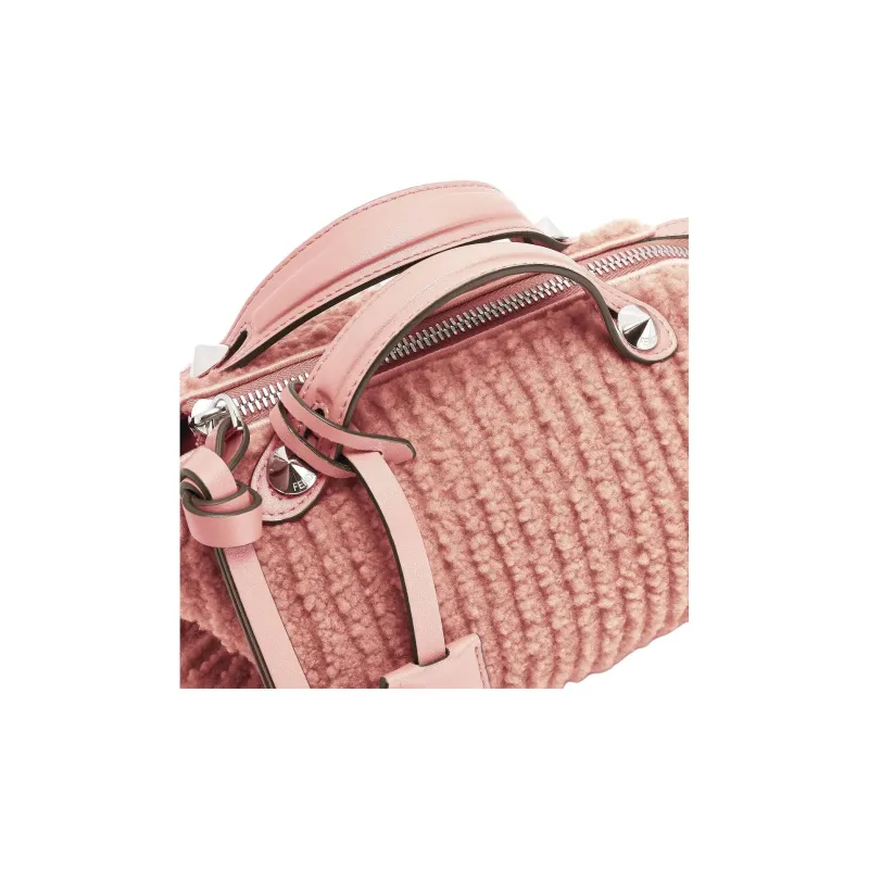 FENDI FF Pattern Jacquard Fabric Sheepskin Handbag Mini Women's Pink-6
