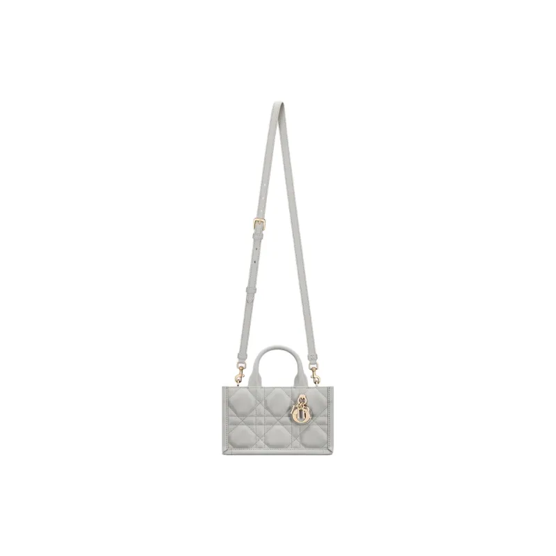 DIOR BookTote Extra Large Wicker Pattern Cow Leather Shoulder Bag Crossbody Bag Handbag Mini Women's Mist Gray-4
