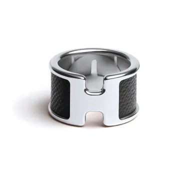 HERMES Calfskin Metal Palladium Plated Metal Parts Rings Unisex Black