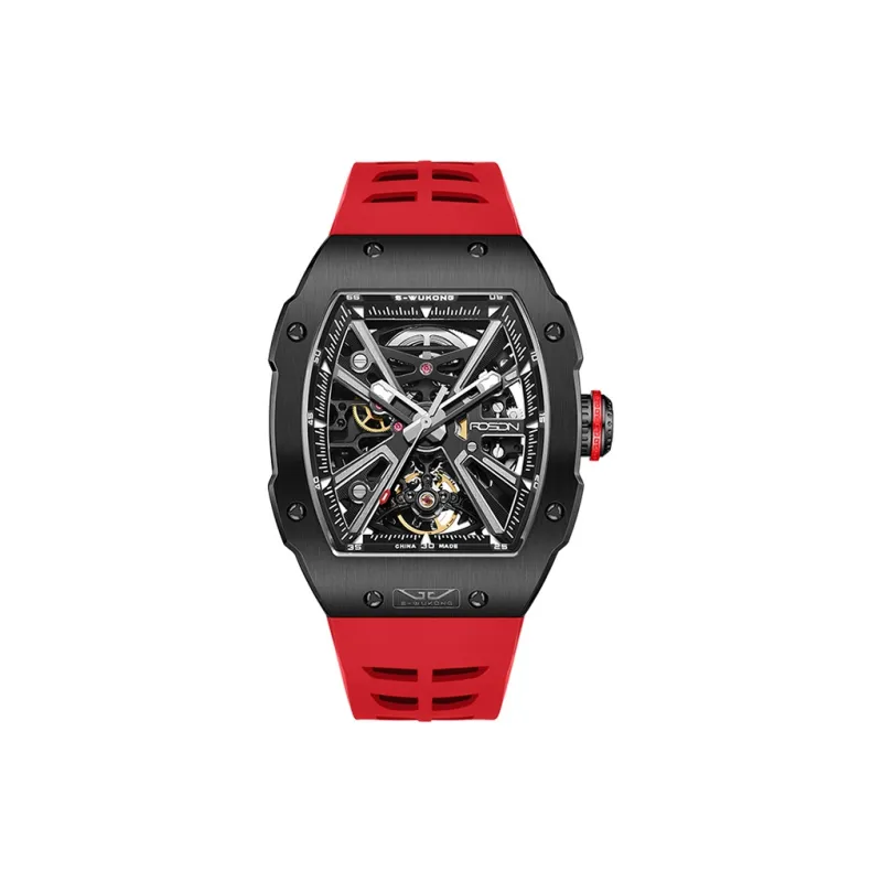 ROSDN Trendy And Cool Men's Watch Mechanical Movement Fluoroelastomer Strap Watch Men's Watches Black Dial-1