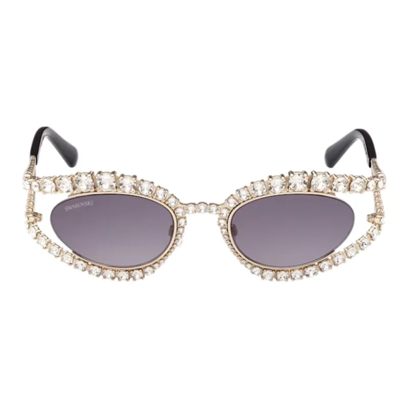 Swarovski Metal Faux Crystal Irregular Shape Sunglasses Women's Gold-1