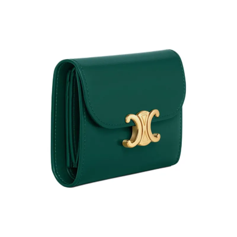 CELINE Shiny Calfskin Wallet Small Size Women's Racing Green-1