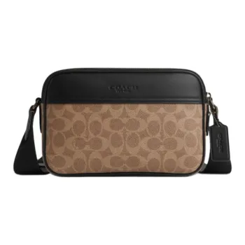 COACH Graham Artificial Leather Cow Leather Patchwork Shoulder Bag Crossbody Bag Medium Size Men's Brown Yellow & Black
