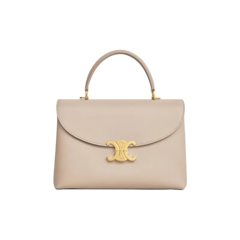CELINE Calfskin Shoulder Bag Crossbody Bag Handbag Medium Size Women's Light Beige-0