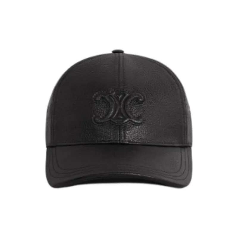 CELINE Cow Leather Baseball Caps Women's Black-1