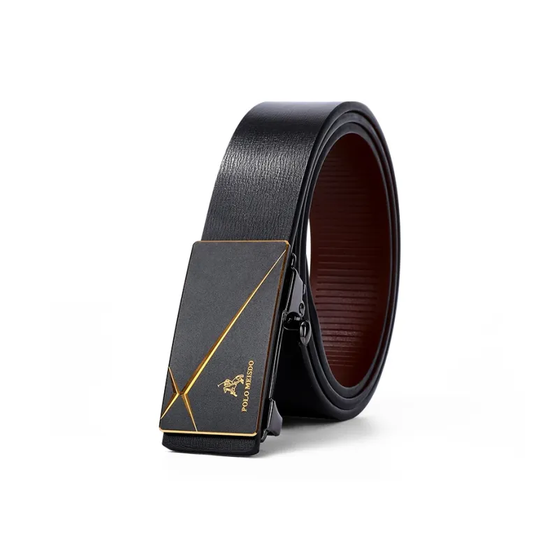 POLOMEISDO Top Grain Cow Leather Trendy Youth Versatile Belt High-End Pants Belt Men's Gold Width: 3.5cm-1