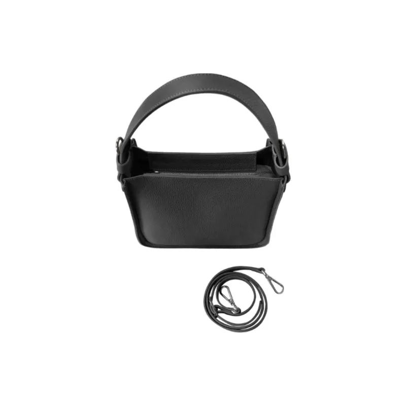Le Parmentier Genuine Leather Embossed Handbag Medium Size Women's Black-2