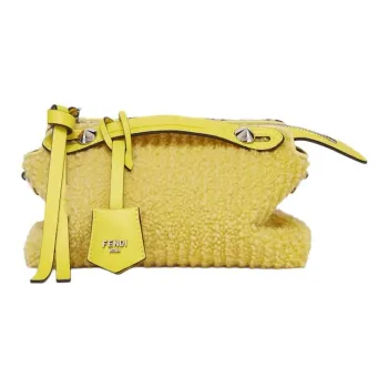 FENDI FF Pattern Jacquard Fabric Sheepskin Handbag Mini Women's Yellow