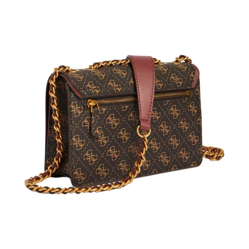 GUESS Polyurethane Shoulder Bag Crossbody Bag Mini Women's Brown Emblem With Plum Red Accents-1