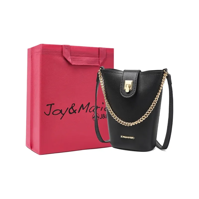 Joy&Mario Cow Leather Cell Phone Pouch, Bucket Bag, Shoulder Bag Small Size Women's Ecru/Milk Brown/Classic Black-8
