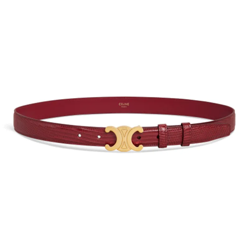 CELINE Logo Buckle Smooth Buckle Leather Belts Women's Brown Width: 2.5cm-0