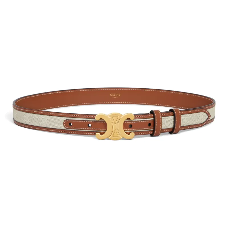 CELINE TRIOMPHE All-over Print Fabric Smooth Buckle Leather Belts Women's Brown-0