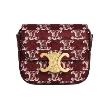 CELINE Canvas With Calfskin Shoulder Bag, Crossbody Bag Mini Women's Light Burgundy