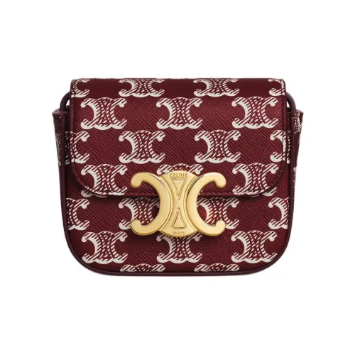 celine Camarat Canvas With Calfskin Shoulder Bag, Crossbody Bag Mini Women's Light Burgundy