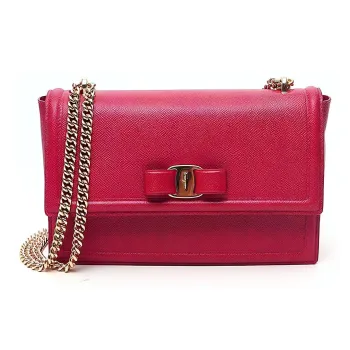 FERRAGAMO Leather Chain Bag, Shoulder Bag, Crossbody Bag Women's Red