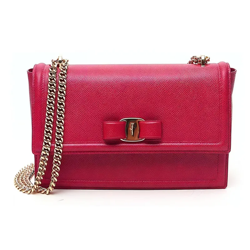 FERRAGAMO Leather Chain Bag, Shoulder Bag, Crossbody Bag Women's Red-0