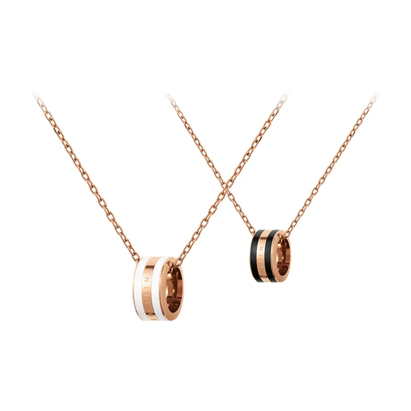 Daniel Wellington Alloy Necklaces Unisex Black Gold Color Block & Porcelain White-0