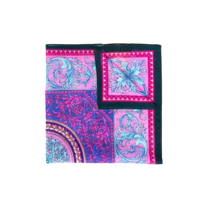 VERSACE Cotton Silk Scarves Men's Purple Blue-1