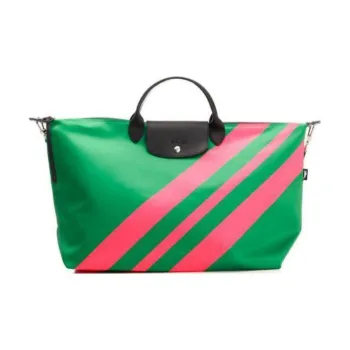 LONGCHAMP Polyester With Cow Leather Trim Tote Bag Shopping Bag Handbag Travel Bag Large Size Women's Green