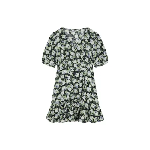 H'S Short-Sleeved Dresses Women's Green Floral Design