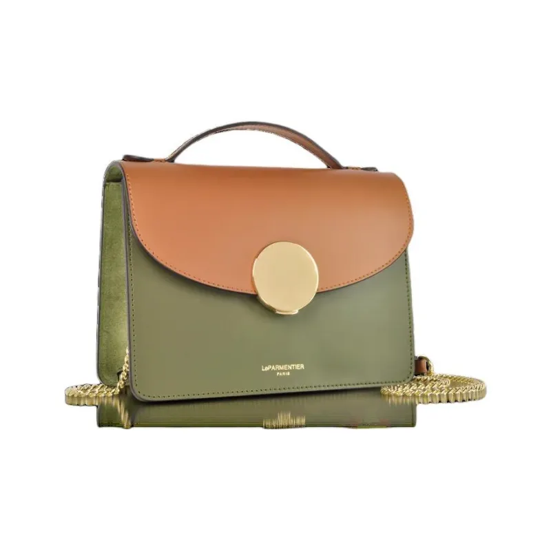 Le Parmentier Calfskin Handbag Shoulder Bag Crossbody Bag Regular Women's Caramel Patchwork Green-1