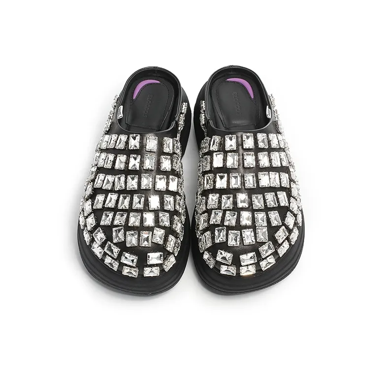 BLOCCO5 Rubber Sole Rhinestone Stud Abrasion Resistant Slip Resistant Wrap toe Slippers Women's-3