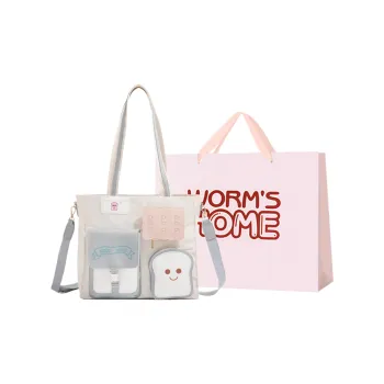 Worm's Home Nylon Shoulder Bag Regular Women's Light Blue/Light Brown