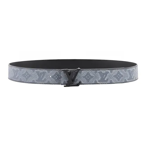 LOUIS VUITTON Monogram Autumn And Winter Style, Classic Logo Smooth Buckle Leather Belts Men's Black Gray Width 4cm