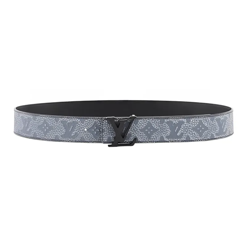 LOUIS VUITTON Monogram Autumn And Winter Style, Classic Logo Smooth Buckle Leather Belts Men's Black Gray Width 4cm-0