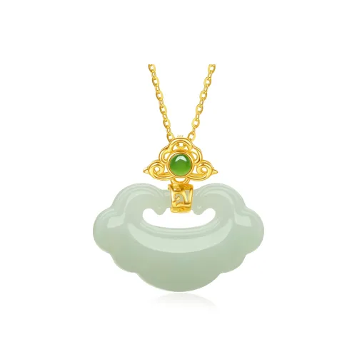 Cuiya Golden Building S925 Silver Hetian Jade Pendants Women's Pale Greenish-White Jade