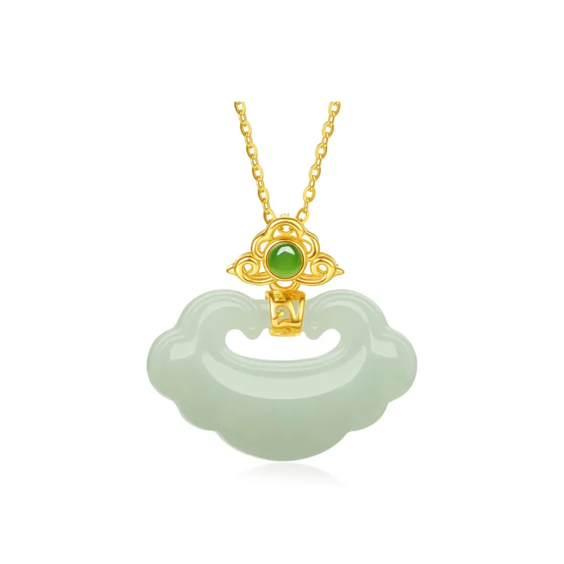 Cuiya Golden Building S925 Silver Hetian Jade Pendants Women's Pale Greenish-White Jade-0