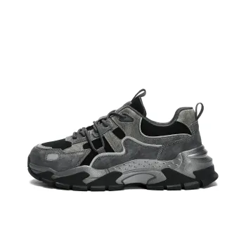 JEEP SPIRIT Cushioning Slip Resistant Waterproof Height Increasing Low Top Chunky Sneakers Men's Black Gray