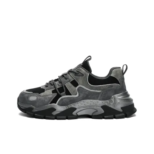 JEEP SPIRIT Cushioning Slip Resistant Waterproof Height Increasing Low Top Chunky Sneakers Men
s Black Gray