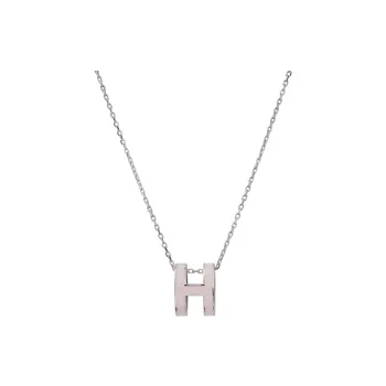 HERMES POP H Collection Lacquered Finish Metal Necklaces Women's Silver Chain