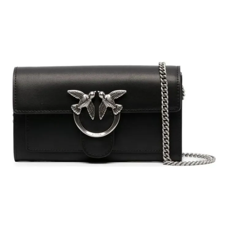 PINKO Cow Leather Wallet, Crossbody Bag, Shoulder Bag Women's Black-1