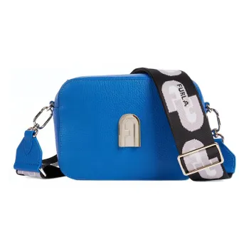 Furla Sleek Collection Grained Calfskin Small Square Bag Shoulder Bag Crossbody Bag Mini Women's Blue