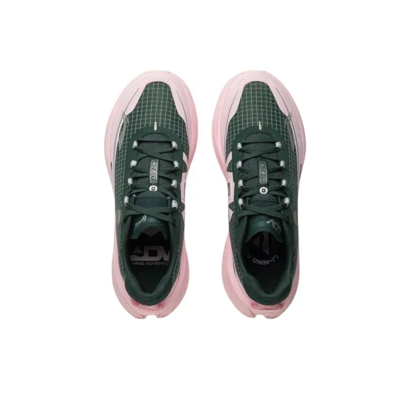 LiNing Dilu Cushioning Anti Slip And Wear Resistant Rebound Low Top Trail Running Running Shoes Women's Green Pink-3