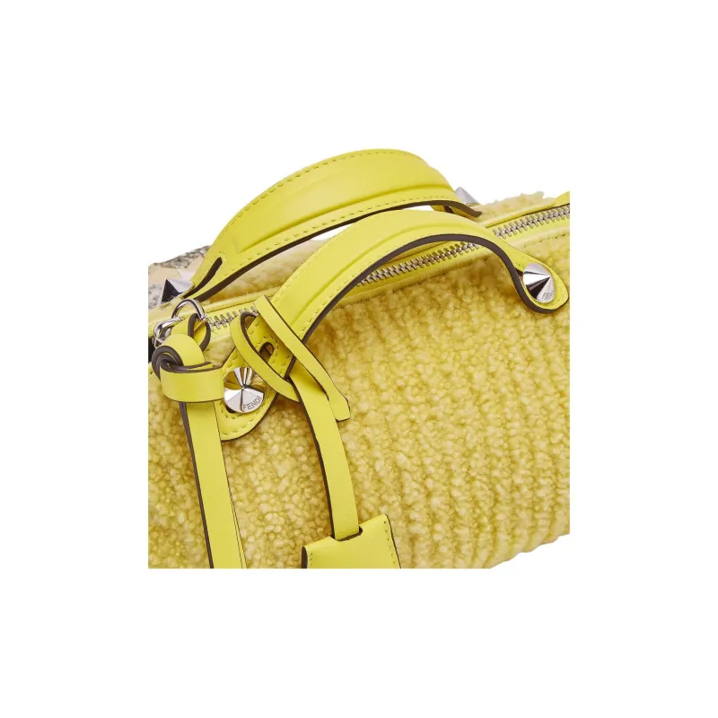 FENDI FF Pattern Jacquard Fabric Sheepskin Handbag Mini Women's Yellow-6