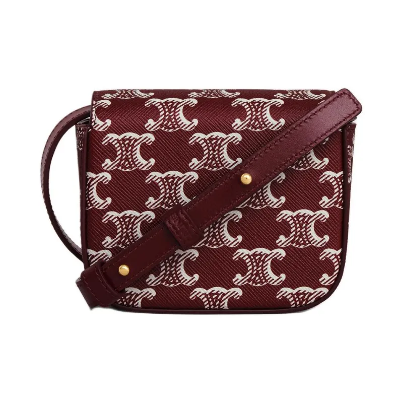 CELINE Canvas With Calfskin Shoulder Bag, Crossbody Bag Mini Women's Light Burgundy-2