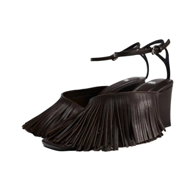 ZARA One Strap Sandals 7cm Women's Brown-2