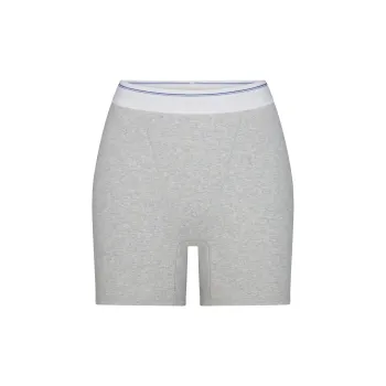 SKIMS FW24 Cotton Collection COTTON RIB BOXER Boxer Shorts Women's Light Heather Grey Stripe/Ash Stone Grey Stripes