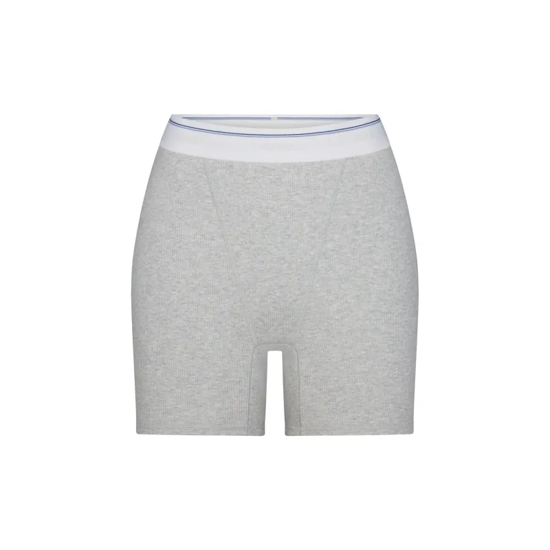 SKIMS FW24 Cotton Collection COTTON RIB BOXER Boxer Shorts Women's Light Heather Grey Stripe/Ash Stone Grey Stripes-0