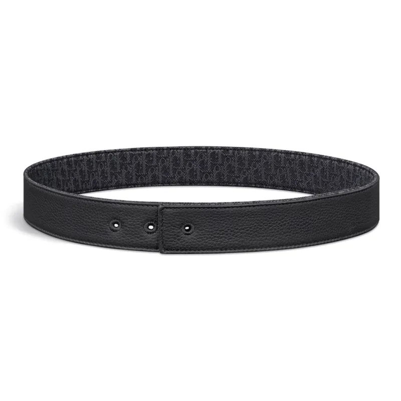 DIOR Double Sided Print Leather Belts Men's Black Width 3.5cm-1
