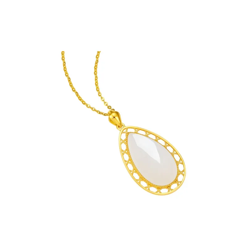 ZHOU LIU FU Hetian Jade Pendants Women's Waterdrop Pendant-3
