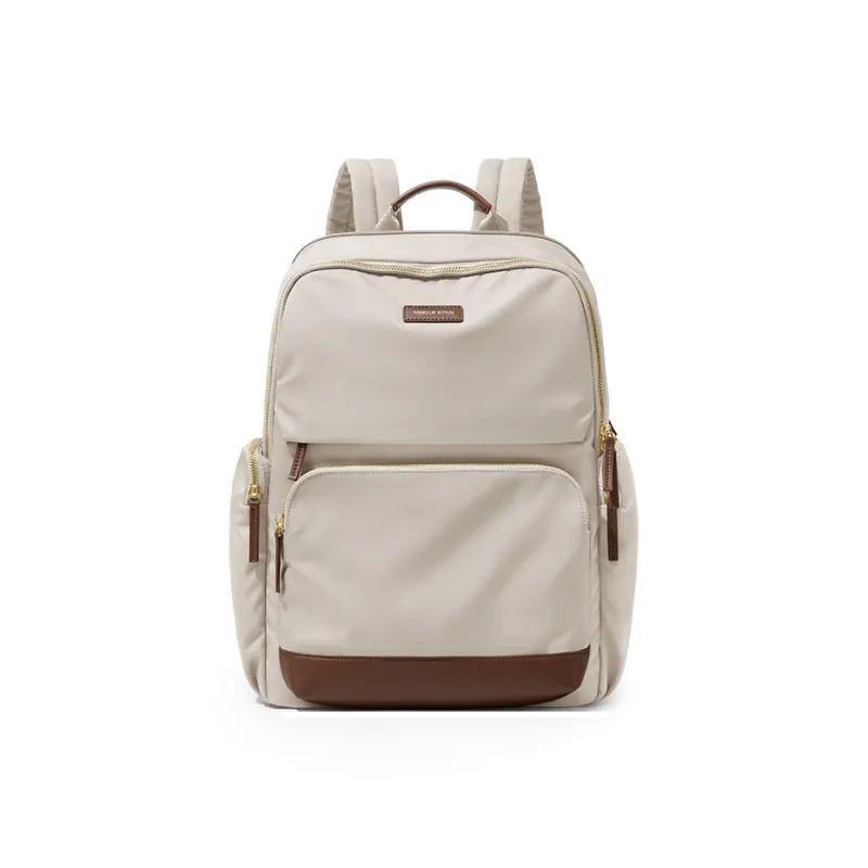 MAKEUP KITTEN Nylon Fabric Synthetic Leather Backpack Large Size Unisex Khaki/Black-1