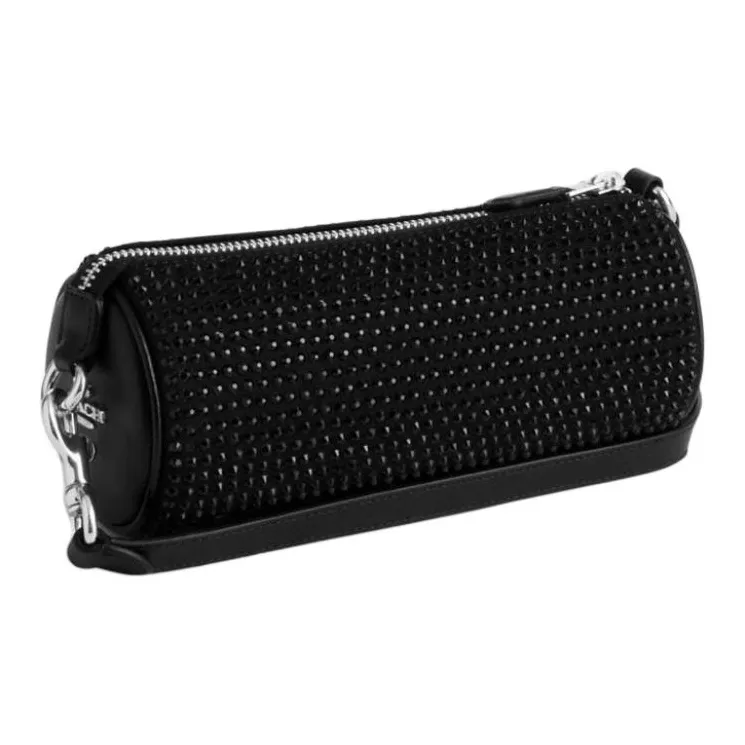 COACH Nolita Fabric With Cow Leather Portable Crossbody Cylinder Bag, Shoulder Bag Trumpets Women's Black-1