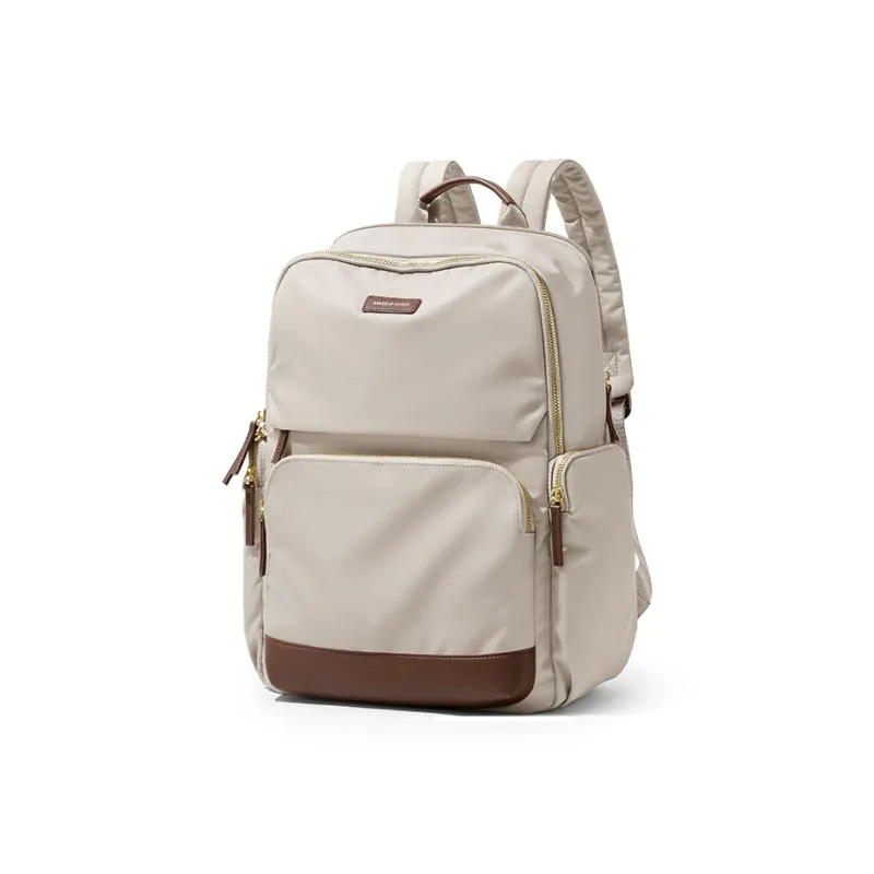 MAKEUP KITTEN Nylon Fabric Synthetic Leather Backpack Large Size Unisex Khaki/Black-2
