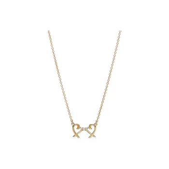 TIFFANY & CO. 2010s 18K Rose Gold Double Loving Heart Diamond Necklace