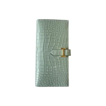 HERMES Bearn Crocodile Leather Wallet Women's 6U Vert D'Eau Mint Green