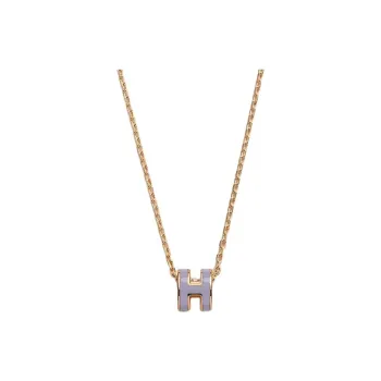HERMES POP H Collection Gold Plated Metal Necklaces Unisex Purple